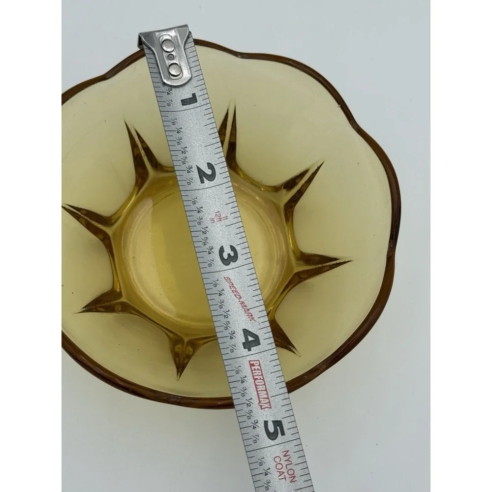Yellow Amber Glass Bowl Mid Century‎ Modern Look Scalloped Edge 5x2 Vintage